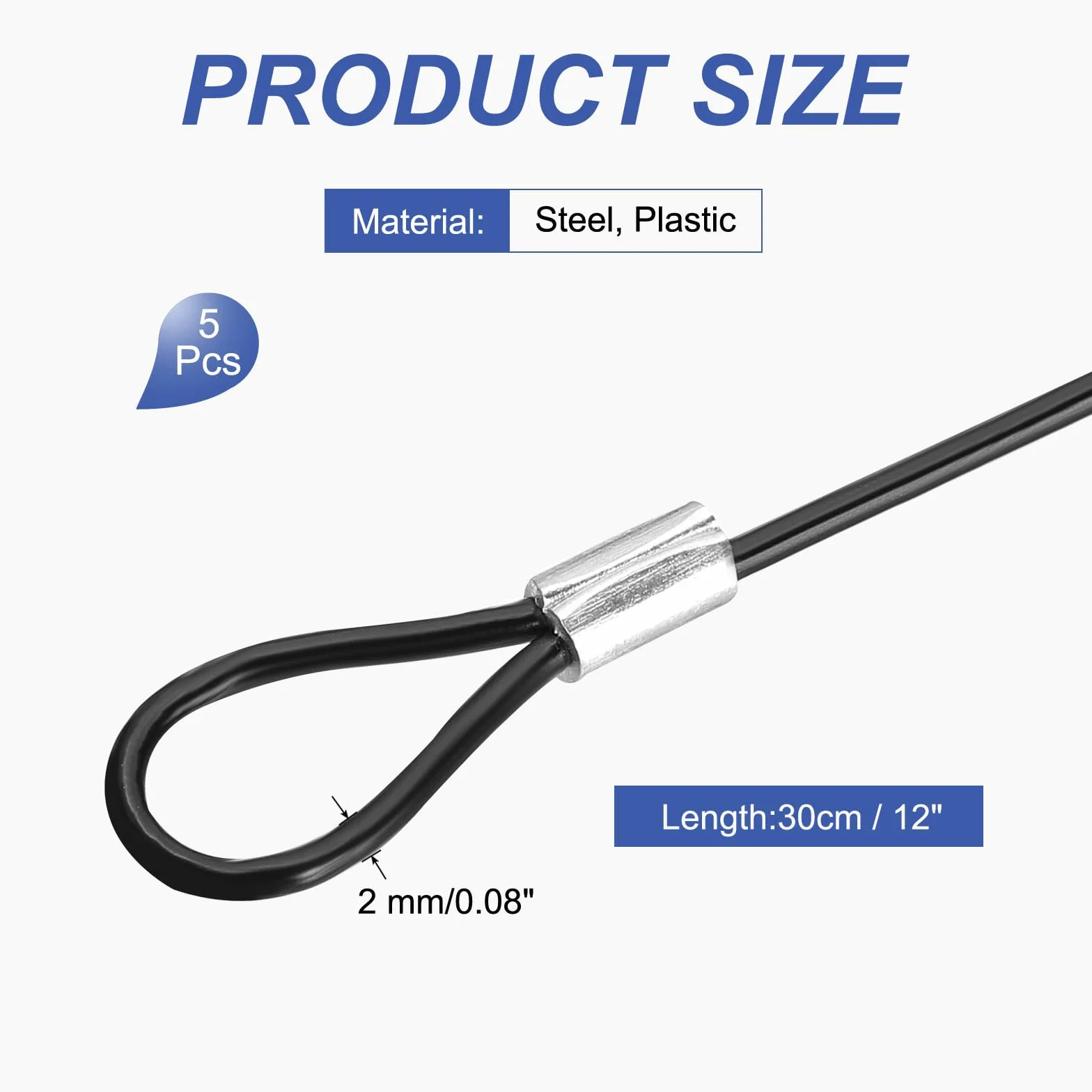 PATIKIL Cavo Di Sicurezza 30Cm 5Pcs Cavo D'Acciaio Inossidabile Diametro 2Mm Con Doppio Anello