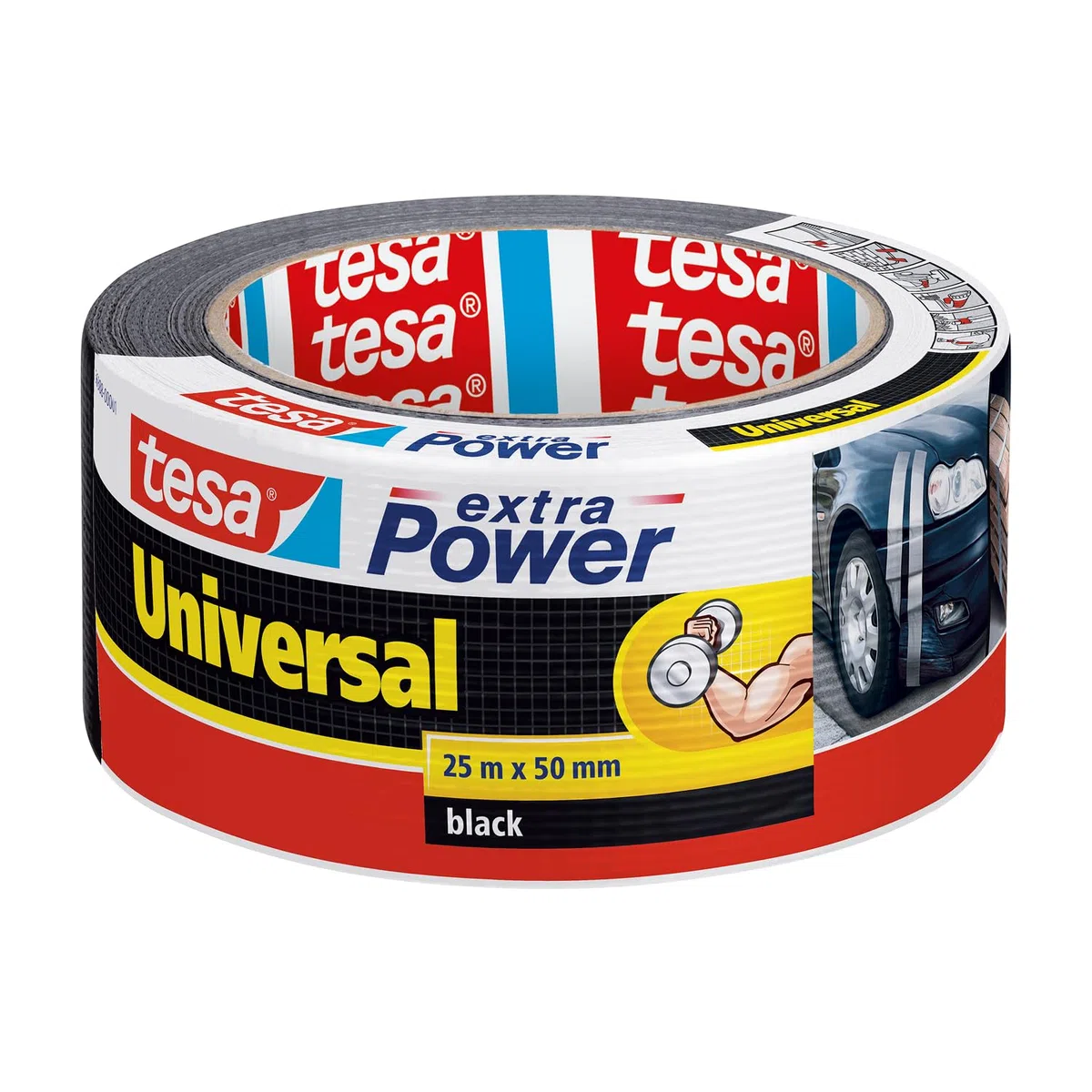 tesa extra Power Universal Duct Tape - Nastro Adesivo a Tenuta Extraforte - Nastro Versatile per Riparare, Fissare, Sigillare e molti altri Usi - Nero - 1 Rotolo - 25 m x 50 mm