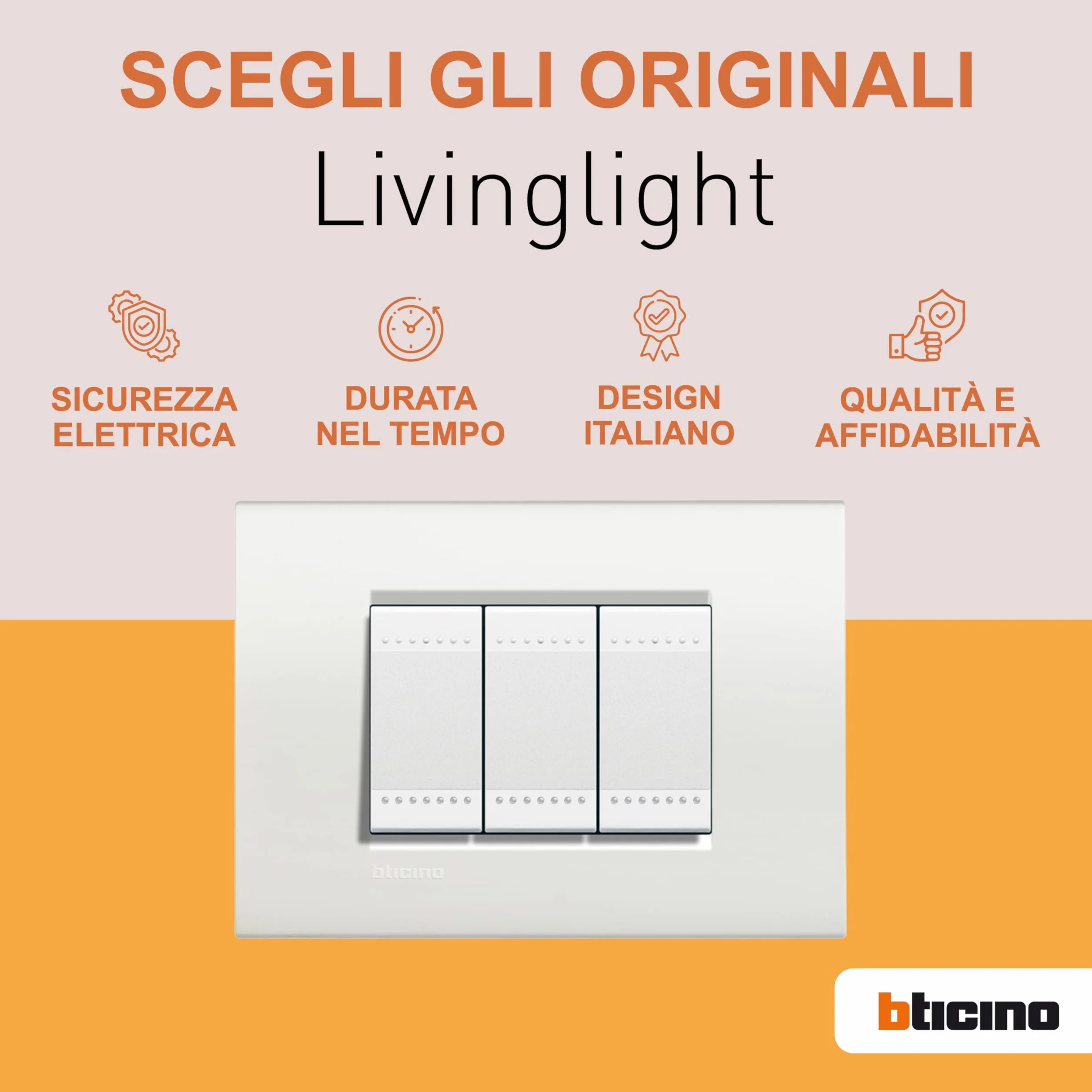 BTicino Livinglight Placca, 3 Moduli, Forma Rettangolare, Grigio (Ghiaccio)