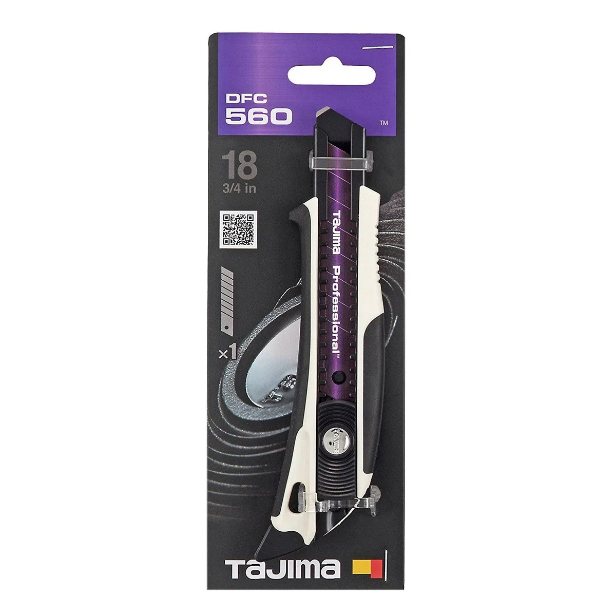 Tajima TAJ-DFC560W Coltello da taglio DORA FIN con lama RAZAR BLACK, con cursore e aletta, 18 mm, DFC560W, Non preoccupato