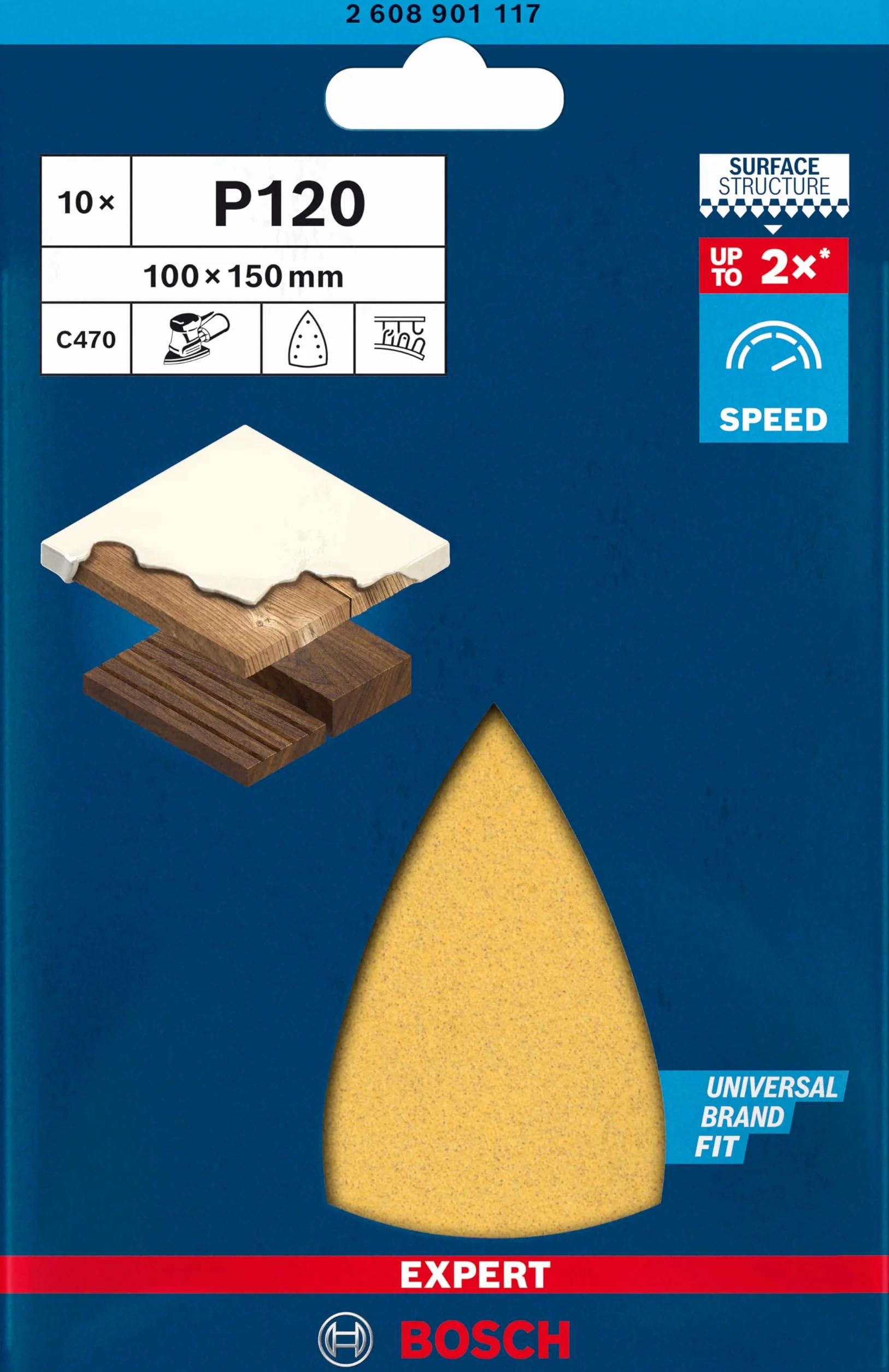 Bosch Professional 10x Carte abrasive Expert C470 con 7 fori (per Legno duro, Vernice su legno, 100x150 mm, Grana 120, accessorio Levigatrice palmare)