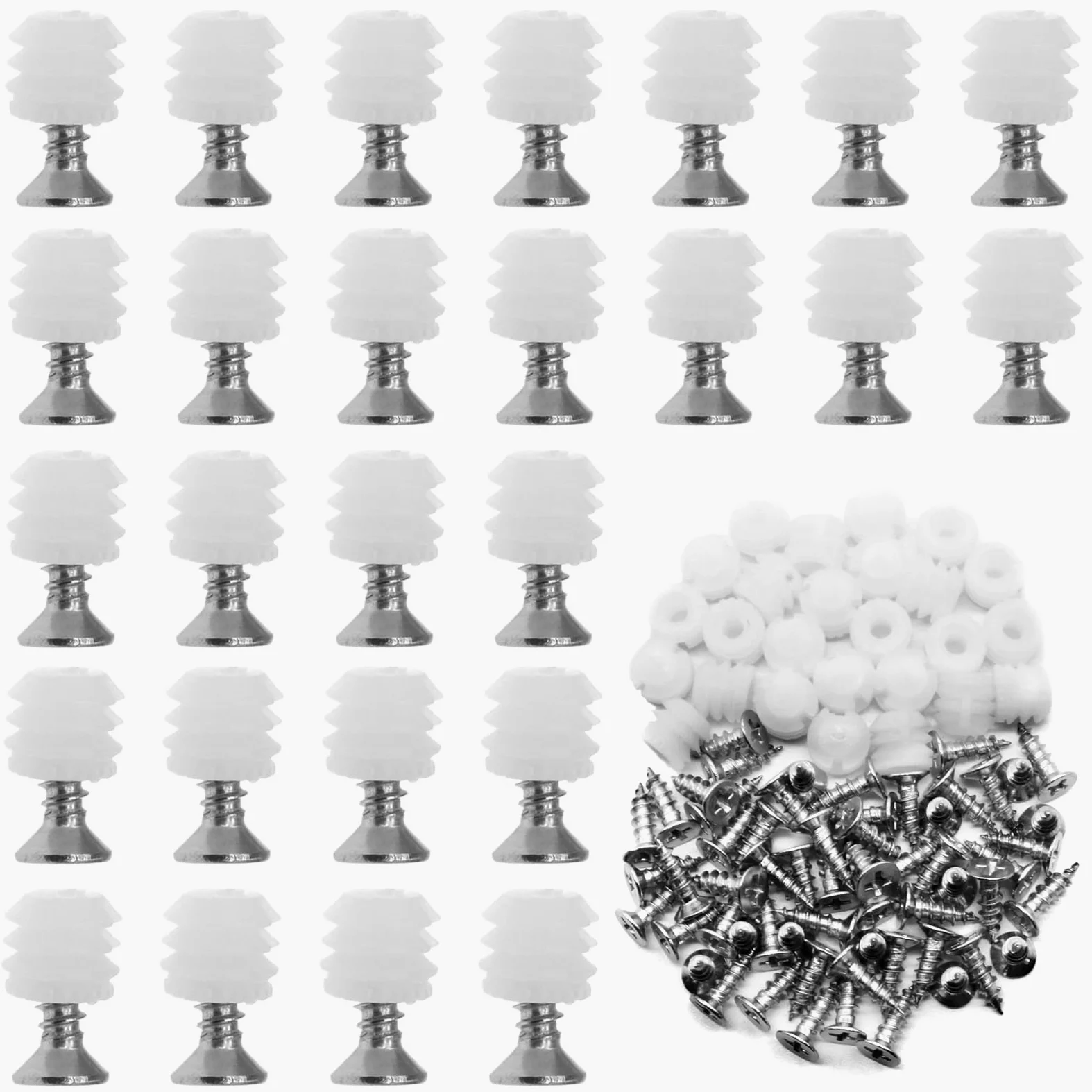 100 pezzi Boccole distanziali 10 mm, inserti per cerniere in plastica con viti, inserti di espansione per cerniere di armadi, riparazione di mobili e cerniere per porte