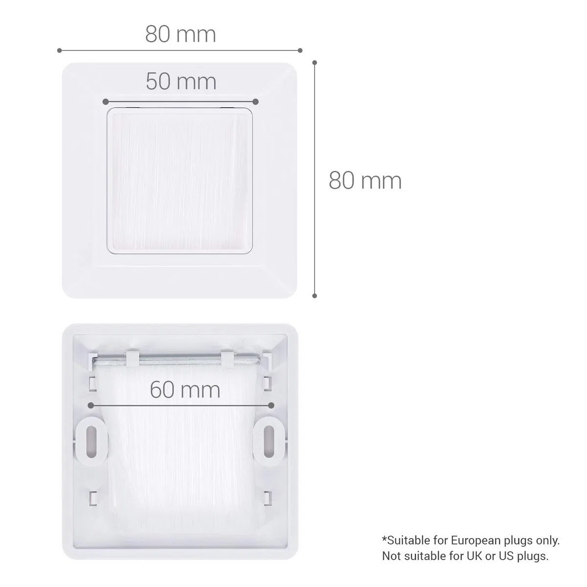 kwmobile Placca Passa-Cavi - 2X Coperture a Spazzola per Passaggio Fili Elettrici - Cornice Copertura per Fori Pareti e Scrivania - Passa-Cavo Bianco