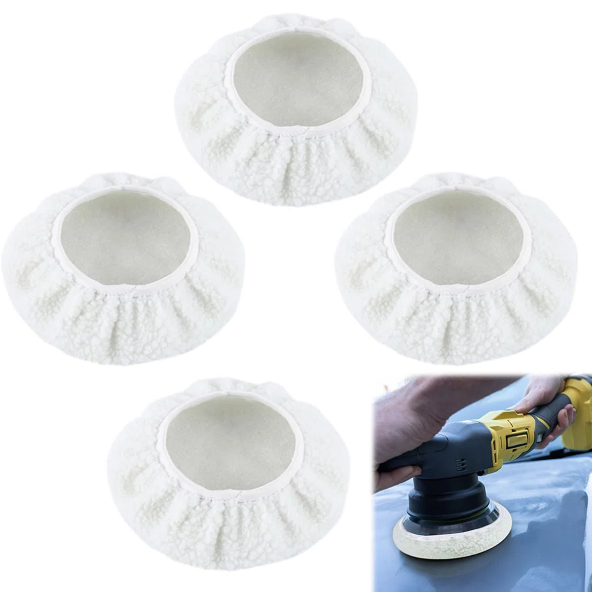 Zephyra Set 4 Cuffie Lucidanti in Lana 220–250 mm – Tamponi per Lucidatrice Einhell CE-CB 18/254 Li, CC-PO 90 – Compatibile Lucidatrice Auto a Batteria e Flex