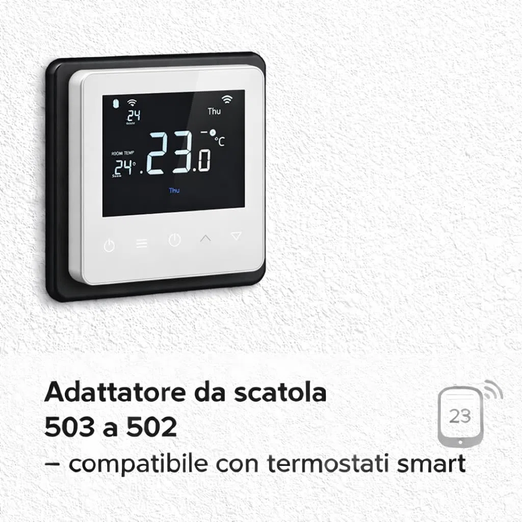 Adattatore da Scatola 503 a 502 per Termostati Smart – Placca di Conversione con Viti Incluse – Colore Nero