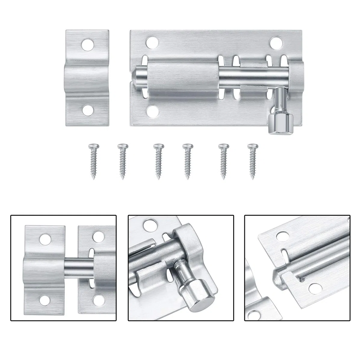 Bullone Serratura Porta, Bulloni di Porta, Slide Bolt con Viti, Chiavistello per Porta in Legno per Porte di Sicurezza, Camera da Letto, Capanno, Porte Del Bagno, Toilette - 4 Pezzi