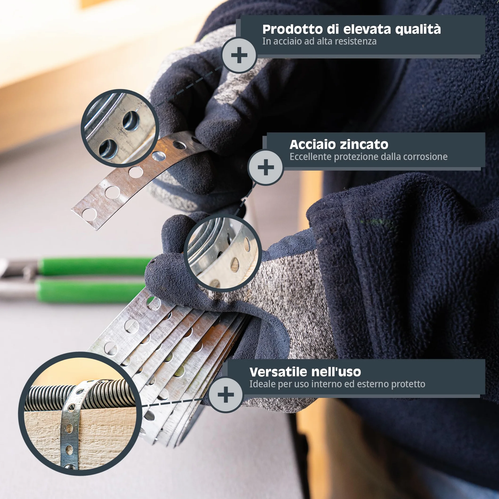 HELPMATE Nastro perforato 10 m di lunghezza - acciaio zincato sendzimir - larghezza 20 mm - spessore materiale 0,8 mm - zincato di alta qualità - Robusto per costruzione, officina, progetti fai da te