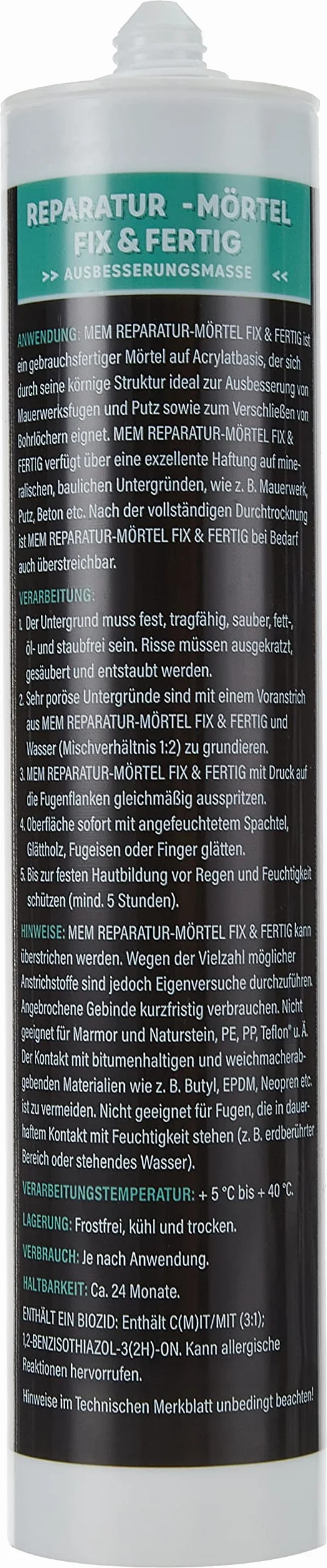 MEM – Malta per riparazione Fix e pronta da 300 ml, Acrilico, Grigio Mem-500600