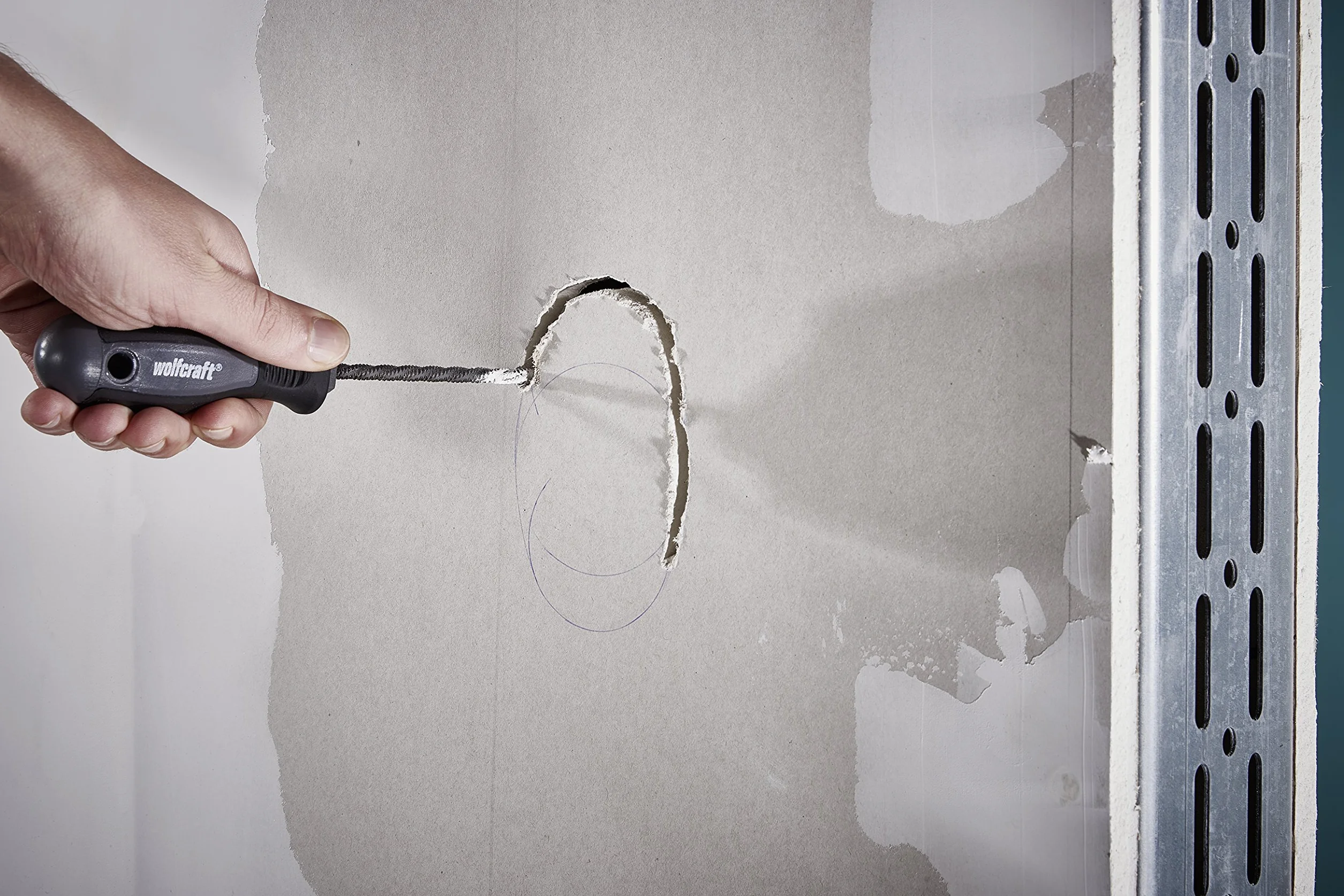 wolfcraft Sega a tazza I 4031000 I Per piccole cavità e forme libere nel cartongesso