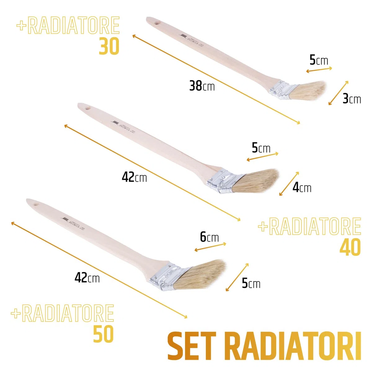 PENNELLIFICIO 2000 | Set di 3 Pennelli Professionali Per Radiatori, con Manico in Legno per Verniciature di Radiatori, Profilature e Angoli, Dimensioni Ghiera 3, 4, 5 Cm - Made in Italy