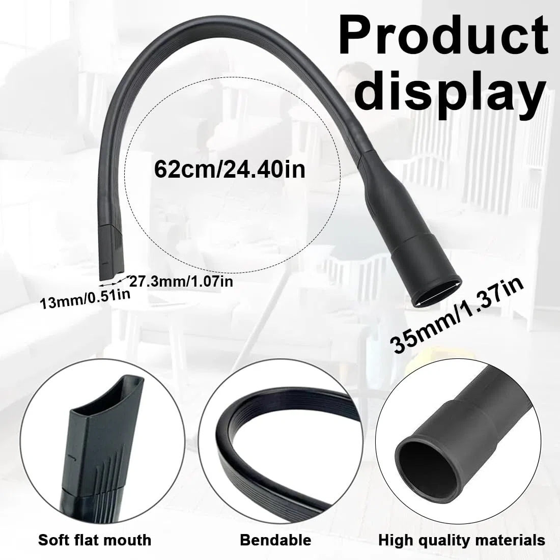 Tubi flessibili per aspirapolveri ed estrattori 1 bocchetta flessibile da 62 cm,accessorio universale per la pulizia di mobili e sottoscocca di auto,piatta e flessibile,