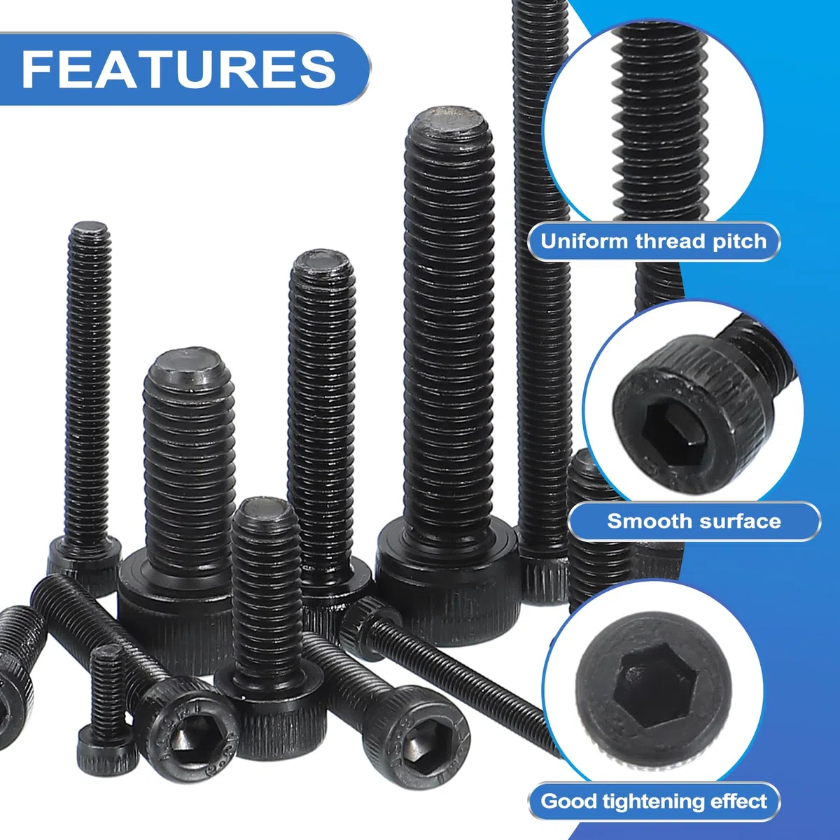 PATIKIL M4 x 16mm Viti Bulloni a Testa Esagonale, 50Pz 12.9 Grado Acciaio al Carbonio Bulloni Viti a Testa Esagonale Cava Cilindrica Incassato con Chiavi Esagonali, Nero