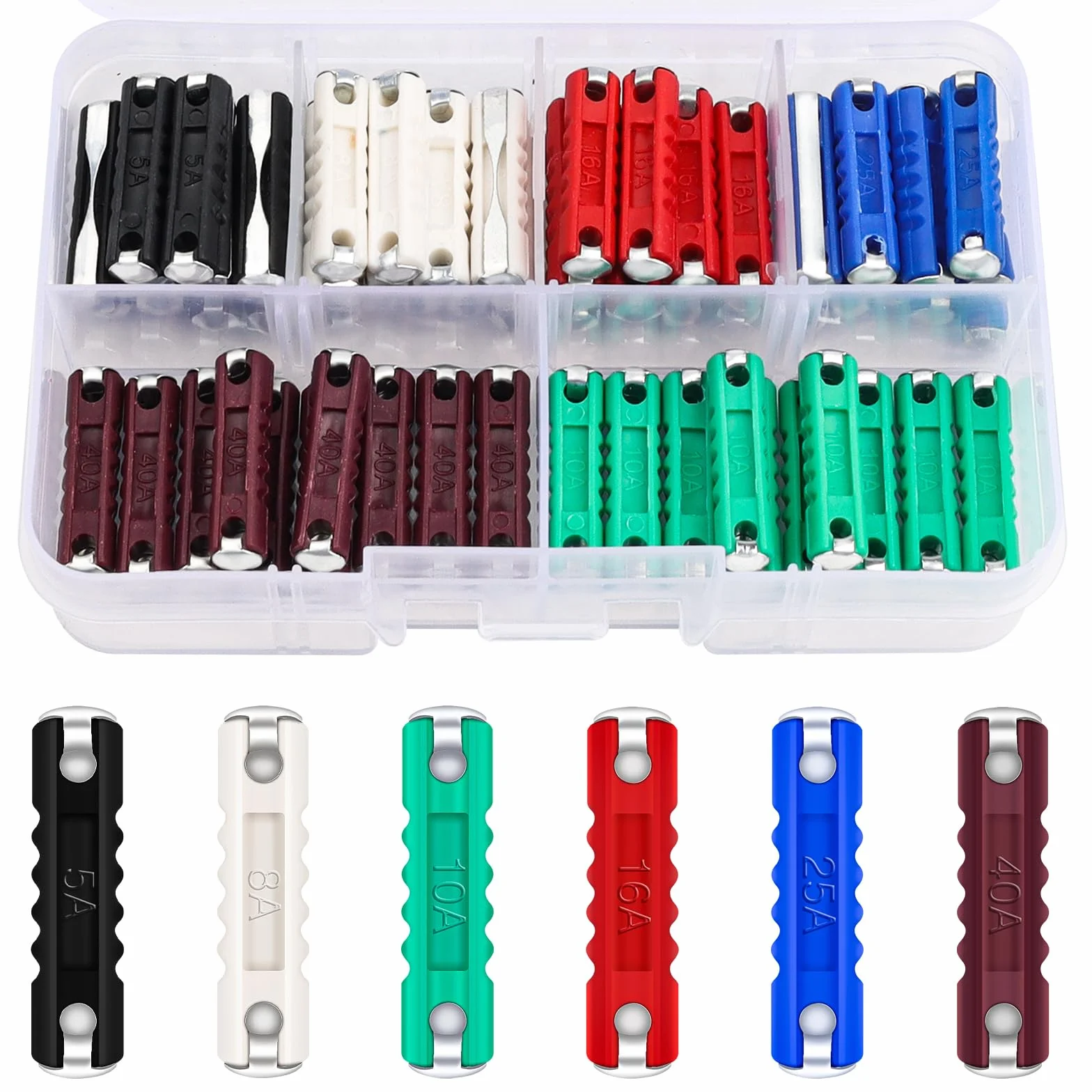 Set di 60 fusibili a cartuccia, Bolatus fusibili siluro 5A 8A 10A 16A 25A 40A set di fusibili auto per veicoli europei auto d'epoca
